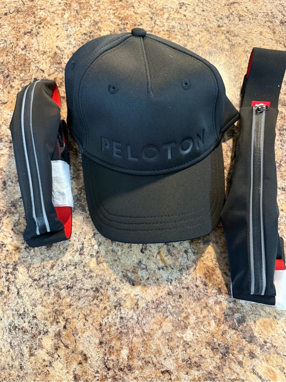 New Peloton workout set - black Embossed hat & and 2 reflective waist pack belts